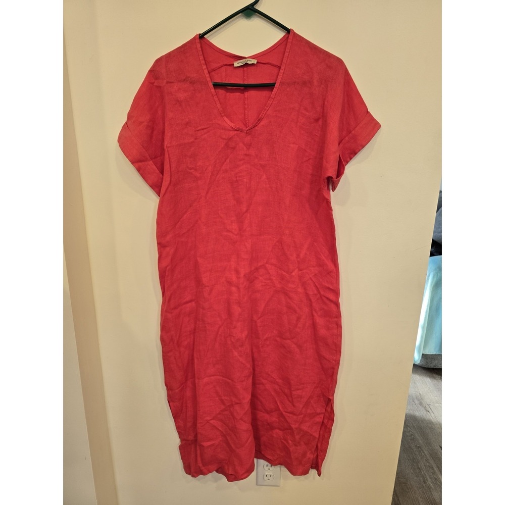 Francesca Bettini Linen Dress Small Made in Italy Lagenlook Coral Pink Oversized